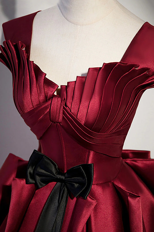 Burgundy Satin Long Prom Dress Burgundy A-Line Evening Dress simple gentle atmospheric and unique desi Bring summer colors to enhance white