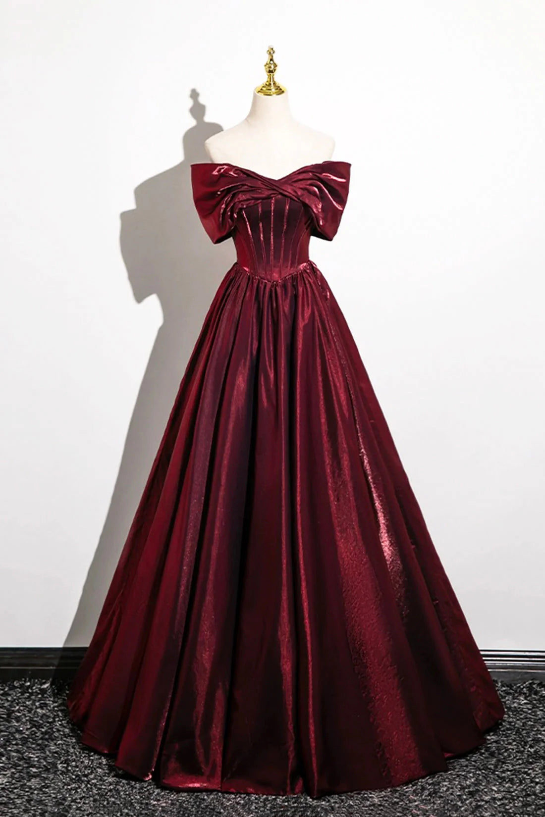 Burgundy Satin Long Prom Dress Burgundy Off the Shoulder Evening Party Dress simple gentle atmospheric and unique desi Bring summer