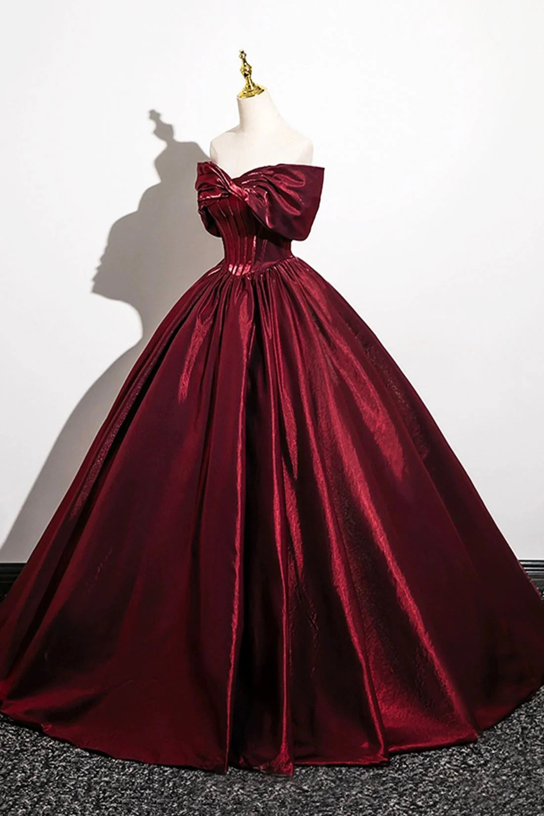 Burgundy Satin Long Prom Dress Burgundy Off the Shoulder Evening Party Dress simple gentle atmospheric and unique desi Bring summer