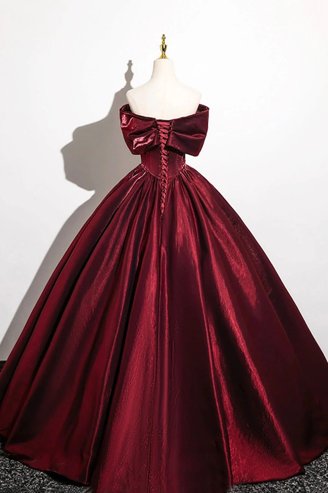 Burgundy Satin Long Prom Dress Burgundy Off the Shoulder Evening Party Dress simple gentle atmospheric and unique desi Bring summer