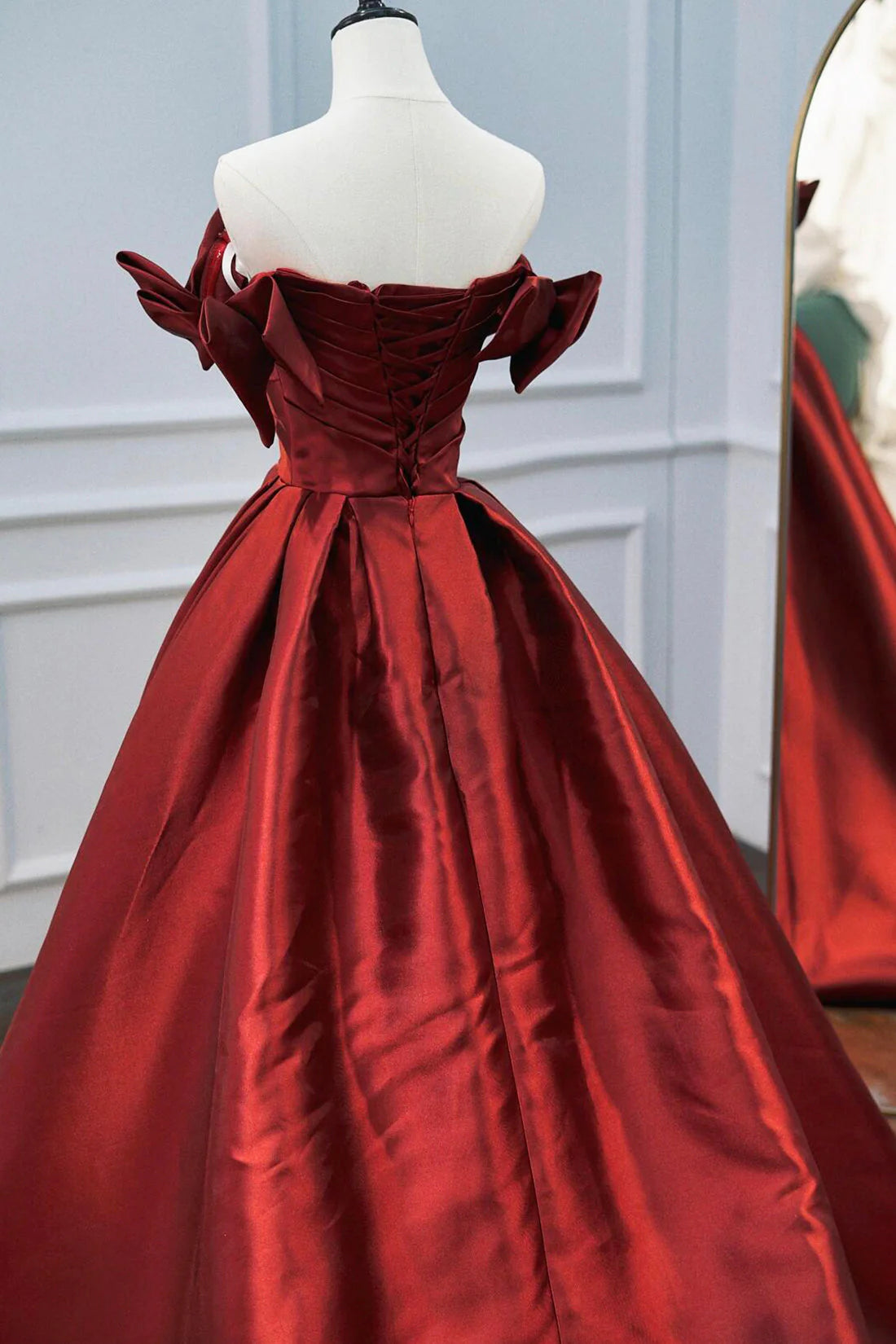 Burgundy Satin Long Prom Dress Elegant A-Line Evening Formal Dress simple gentle atmospheric and unique desi Bring summer