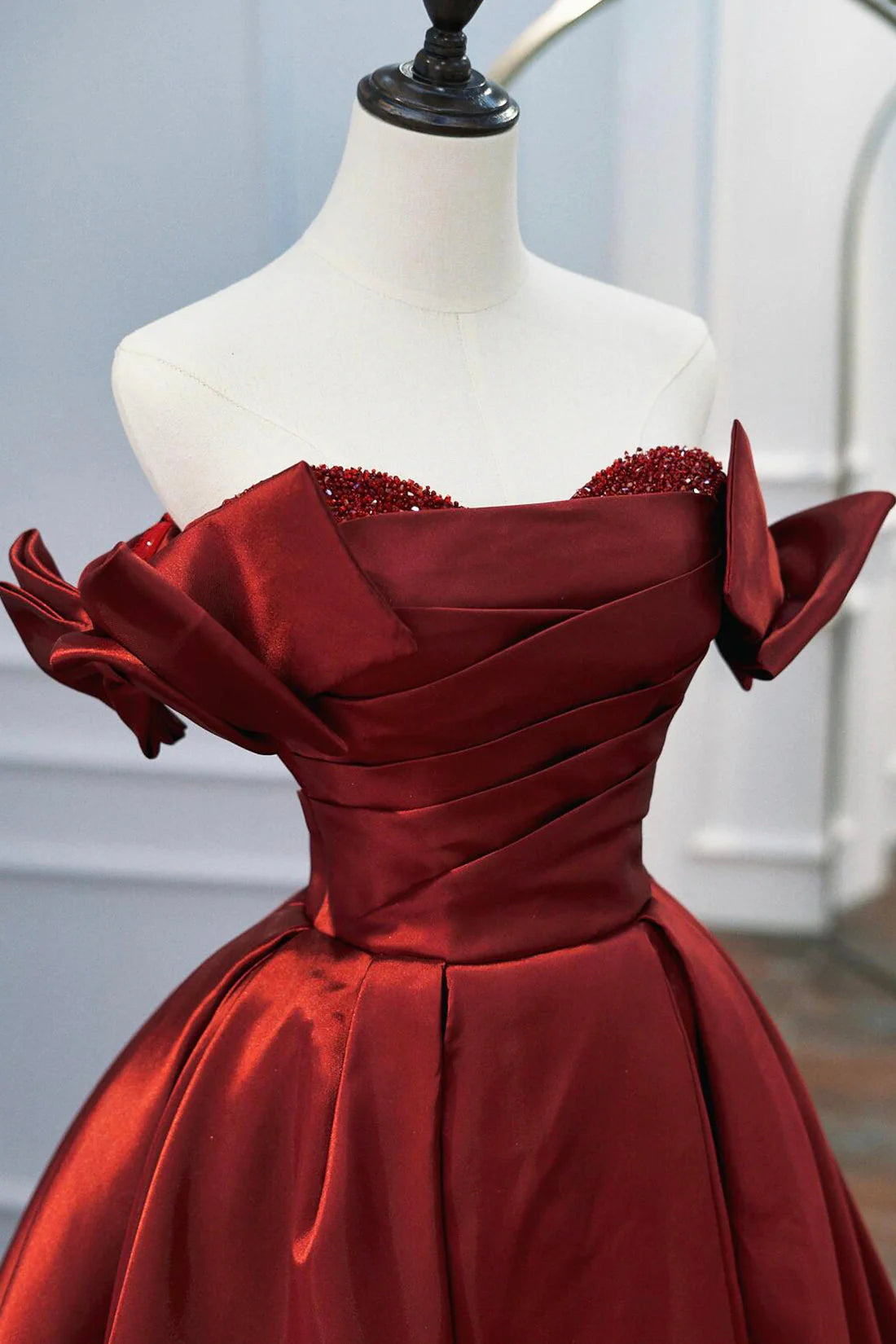 Burgundy Satin Long Prom Dress Elegant A-Line Evening Formal Dress simple gentle atmospheric and unique desi Bring summer