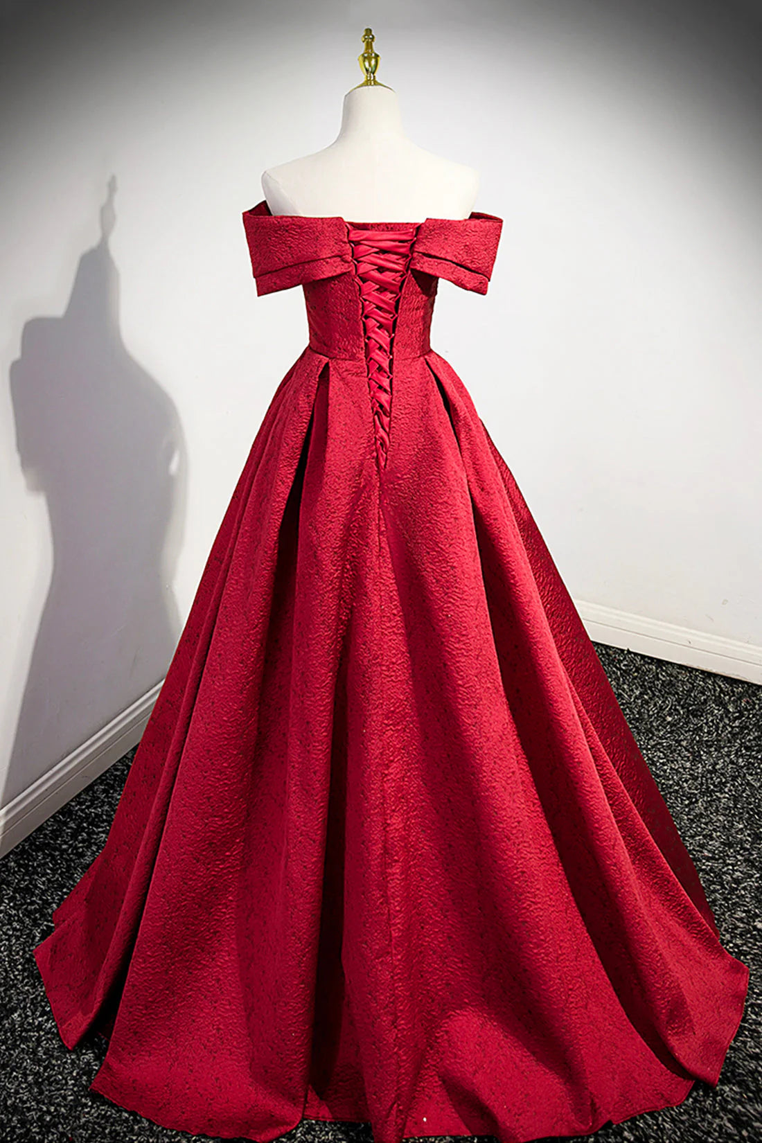 Burgundy Satin Long Prom Dress Off Shoulder Evening Party Dress simple gentle atmospheric and unique desi Bring summer colors to enhance white