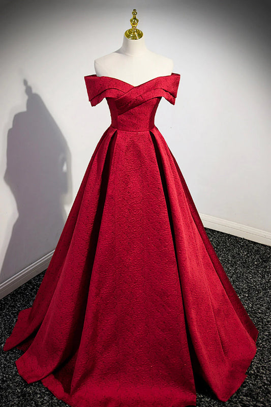 Burgundy Satin Long Prom Dress Off Shoulder Evening Party Dress simple gentle atmospheric and unique desi Bring summer colors to enhance white