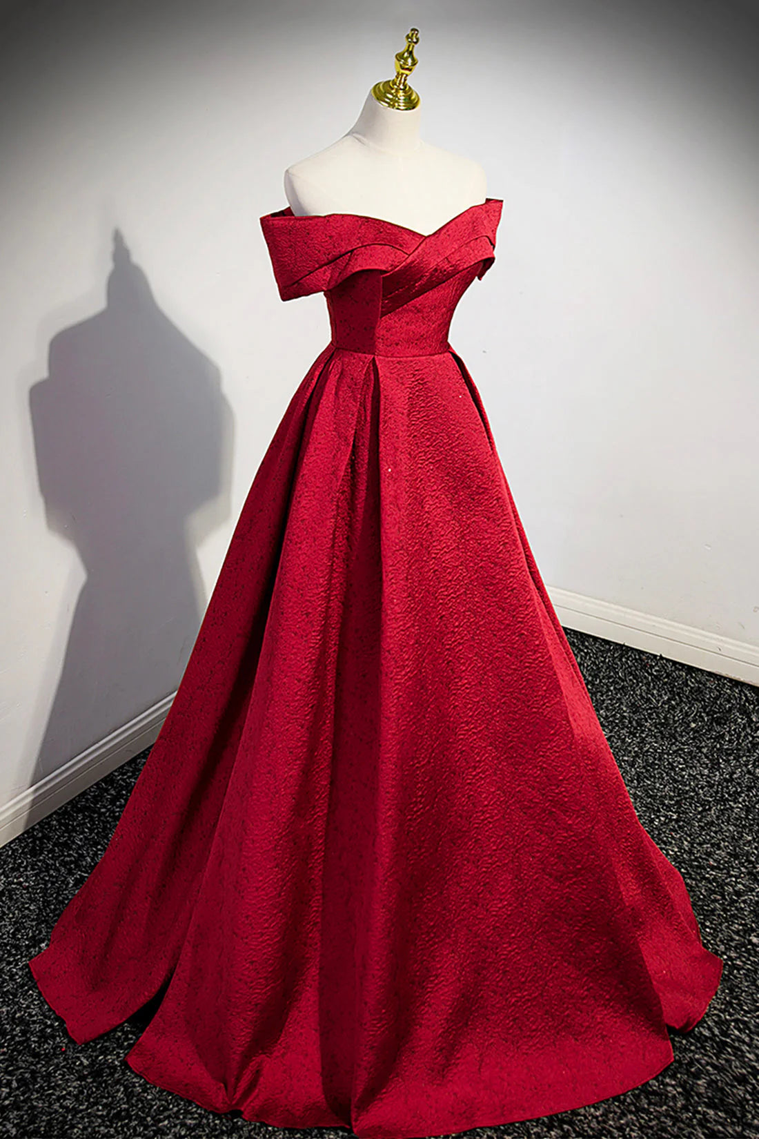 Burgundy Satin Long Prom Dress Off Shoulder Evening Party Dress simple gentle atmospheric and unique desi Bring summer colors to enhance white