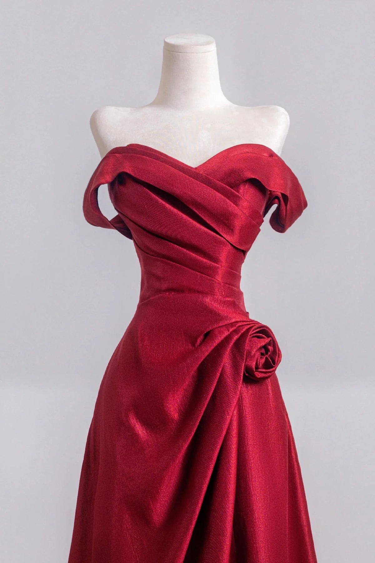 Burgundy Satin Long Prom Dress Off the Shoulder A-Line Party Dress simple gentle atmospheric and unique desi Brin