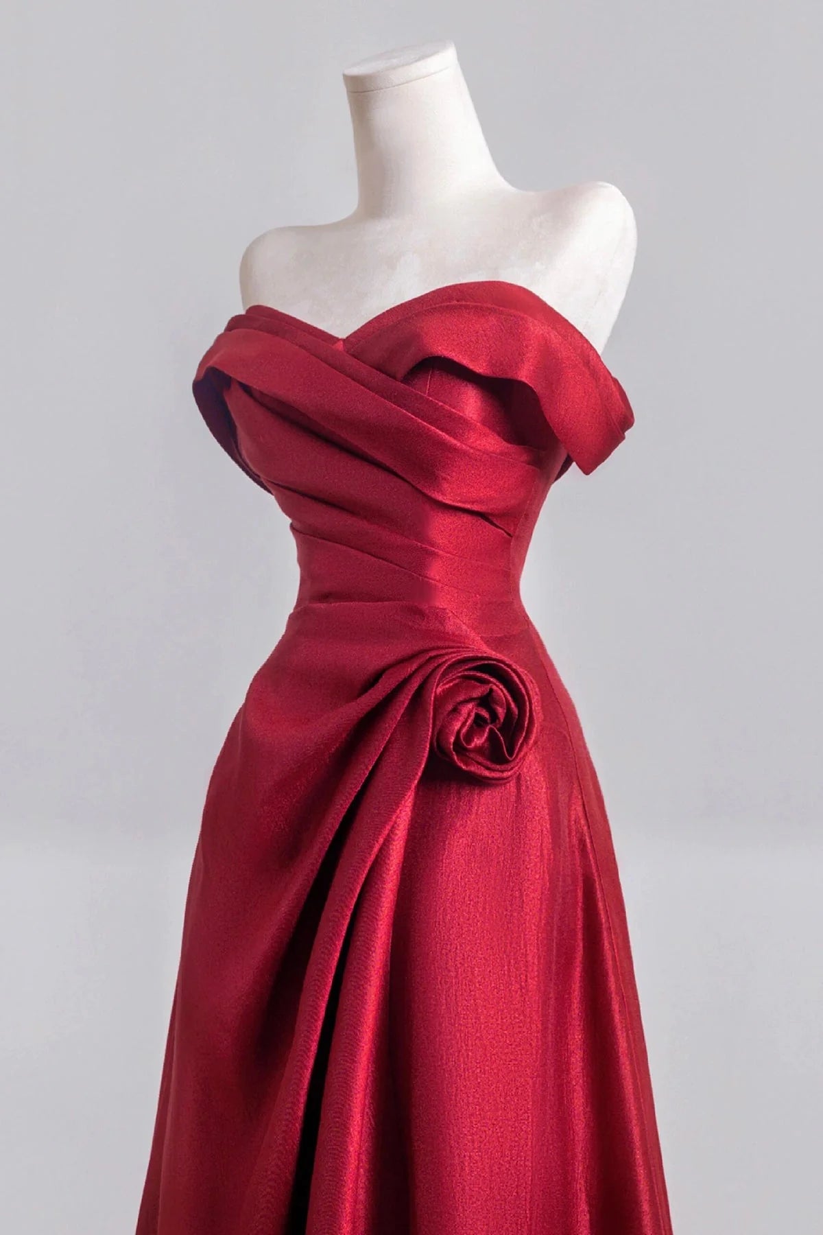 Burgundy Satin Long Prom Dress Off the Shoulder A-Line Party Dress simple gentle atmospheric and unique desi Brin