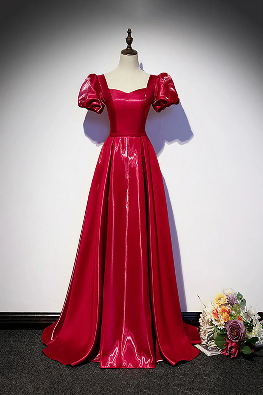 Burgundy Satin Long Prom Dress Simple A-Line Evening Dress simple gentle atmospheric and unique desi Bring summer colors to enhance white