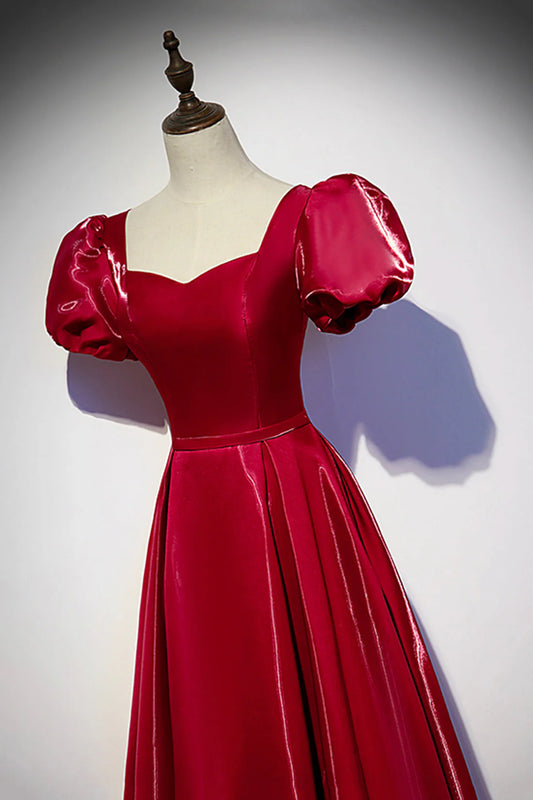 Burgundy Satin Long Prom Dress Simple A-Line Evening Dress simple gentle atmospheric and unique desi Bring summer colors to enhance white