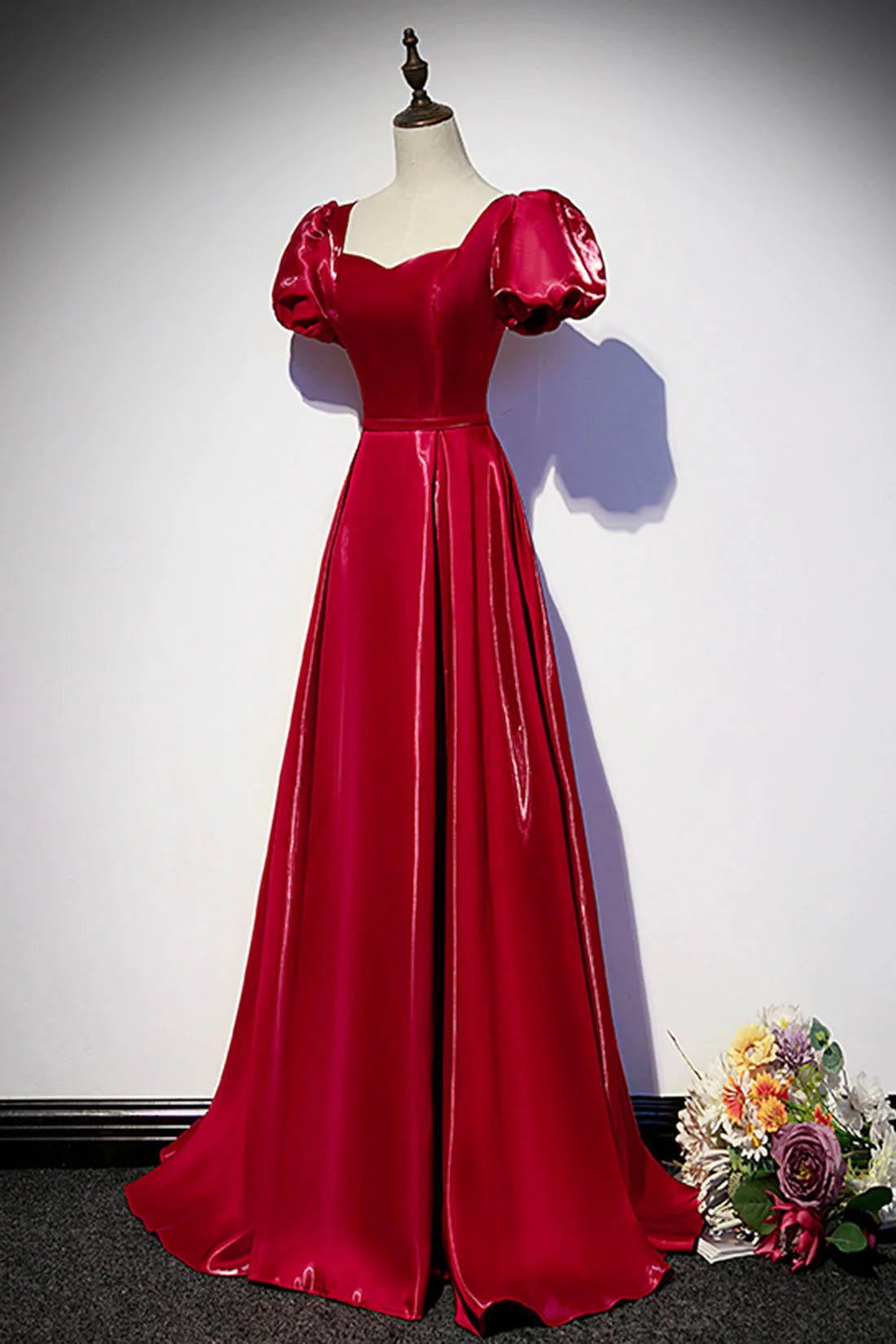 Burgundy Satin Long Prom Dress Simple A-Line Evening Dress simple gentle atmospheric and unique desi Bring summer colors to enhance white