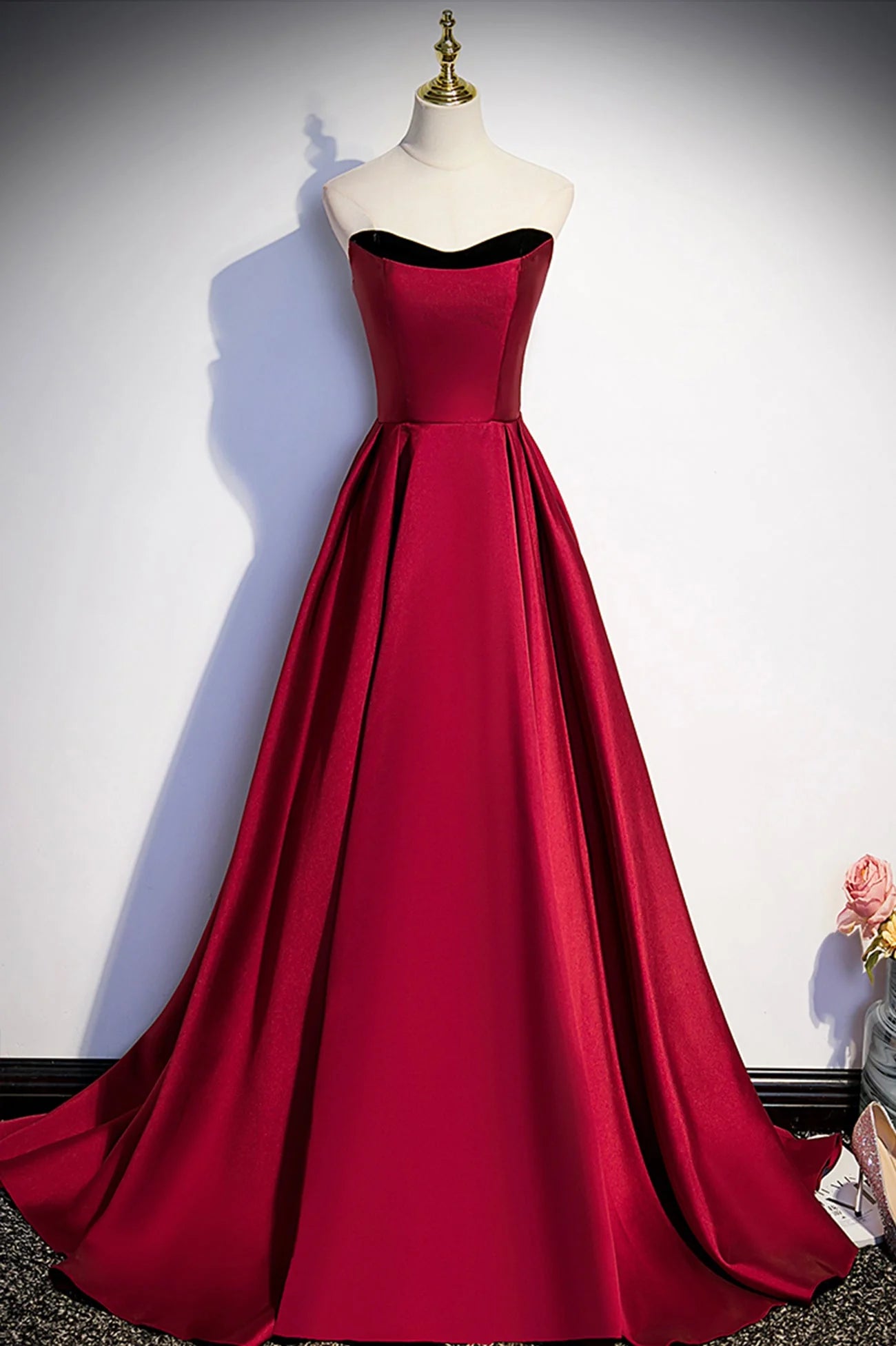 Burgundy Satin Long Prom Dress Simple A-Line Evening Party Dress simple gentle atmospheric and unique desi Bring summer colors to enhance white