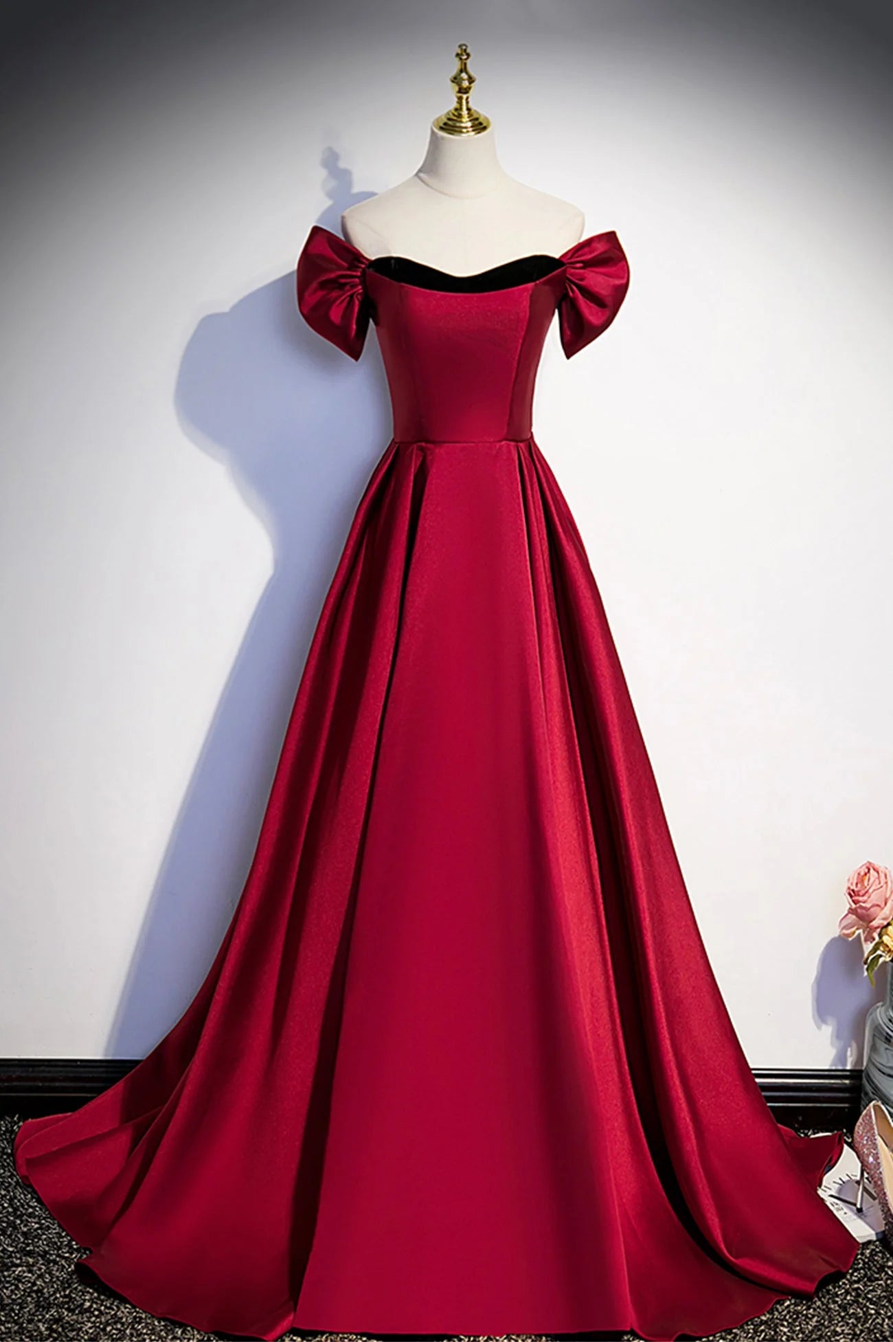 Burgundy Satin Long Prom Dress Simple A-Line Evening Party Dress simple gentle atmospheric and unique desi Bring summer colors to enhance white