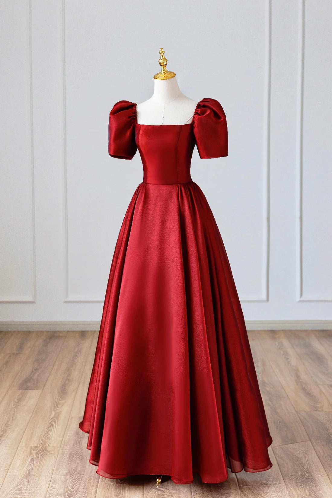 Burgundy Satin Long Prom Dress Simple A-Line Short Sleeve Evening Dress simple gentle atmospheric and unique desi Bring summer colors to enhance white