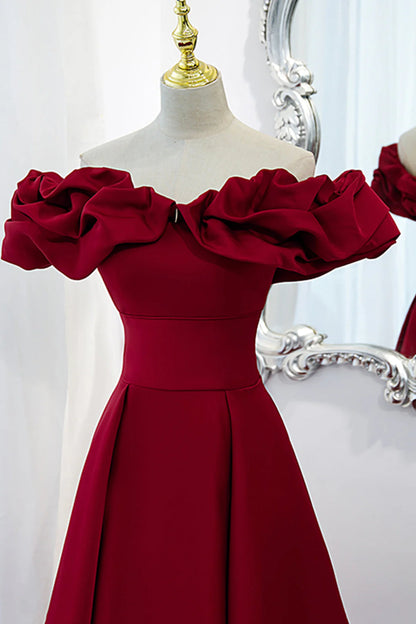 Burgundy Satin Long Prom Dress, A-Line Off Shoulder Evening Party Dress simple gentle atmospheric and unique desi Bring summer colors to enhance white ﻿