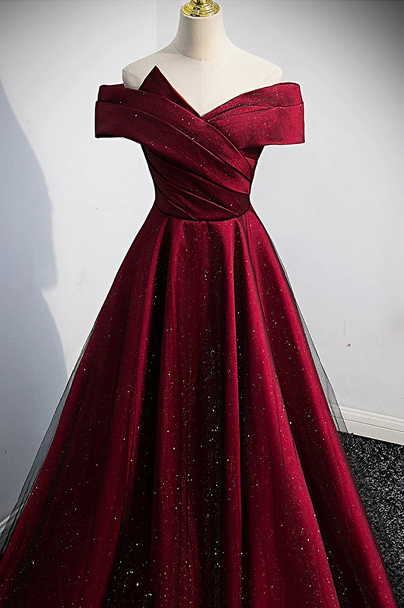 Burgundy Satin Off the Shoulder Prom Dress  A-Line Evening Graduation Dress simple gentle atmospheric and unique desi Bring summer colors to enhance whitenes