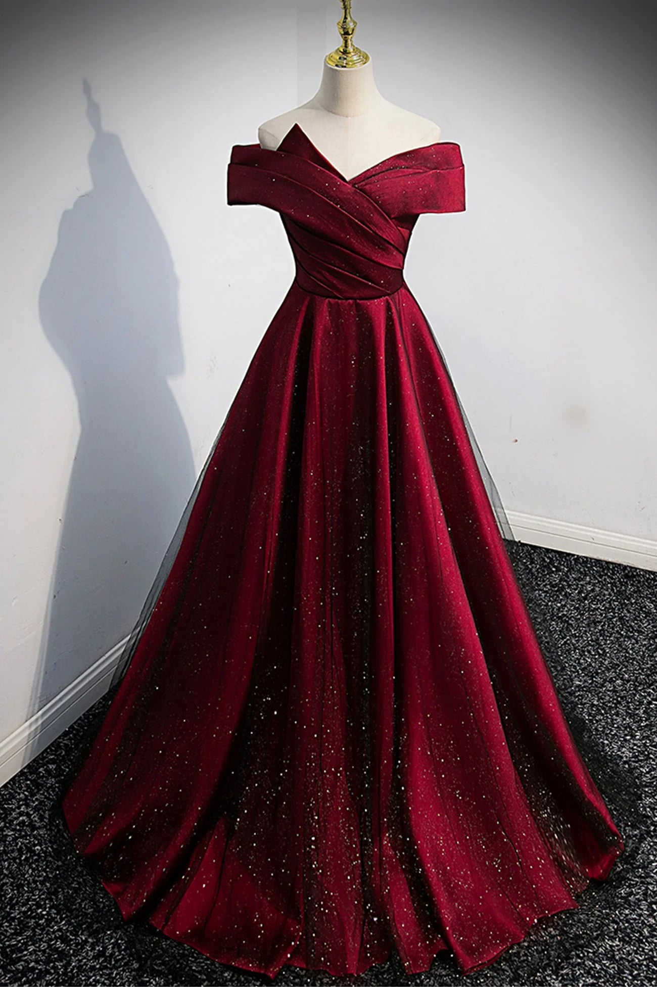 Burgundy Satin Off the Shoulder Prom Dress  A-Line Evening Graduation Dress simple gentle atmospheric and unique desi Bring summer colors to enhance whitenes