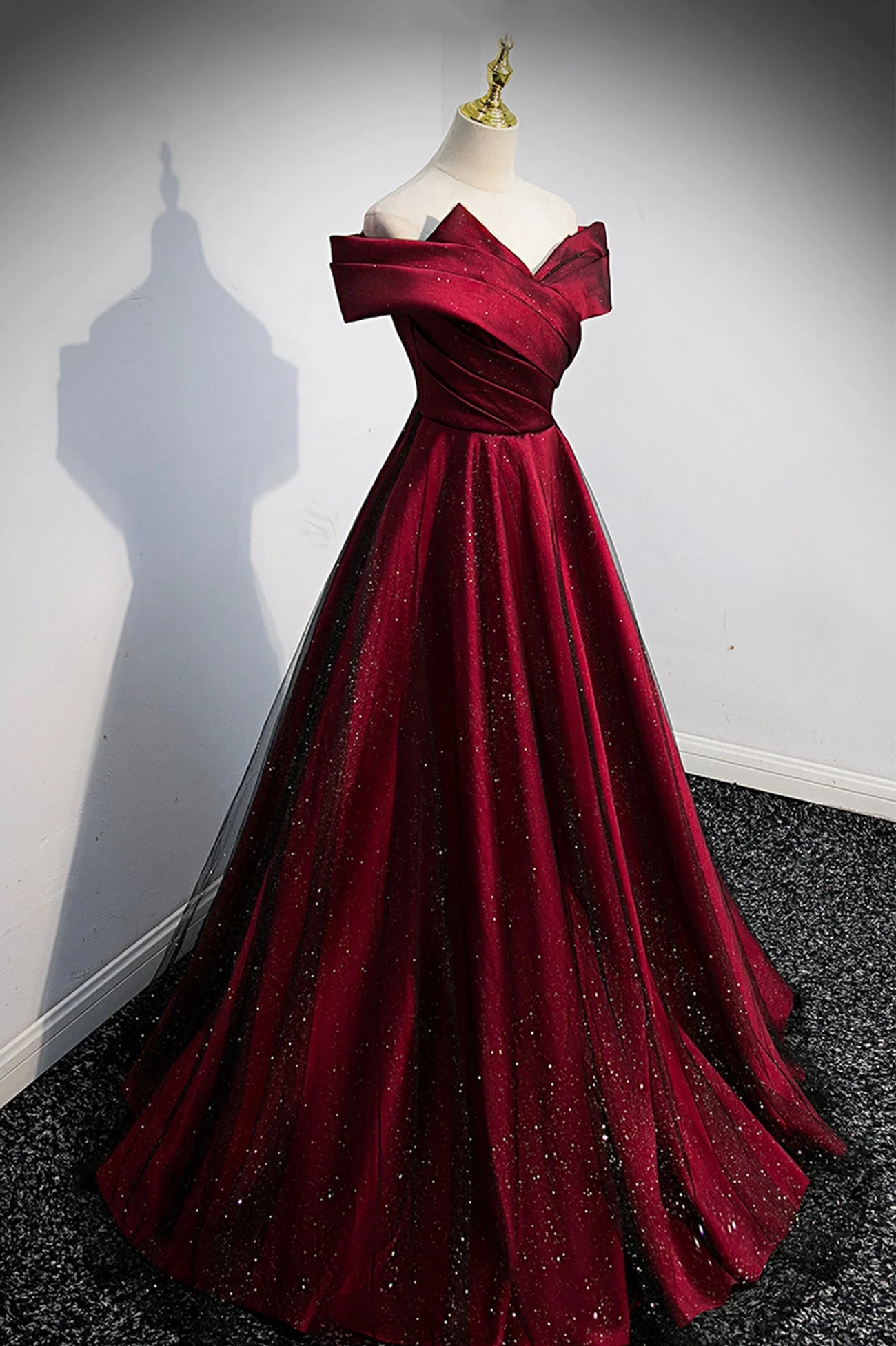 Burgundy Satin Off the Shoulder Prom Dress  A-Line Evening Graduation Dress simple gentle atmospheric and unique desi Bring summer colors to enhance whitenes