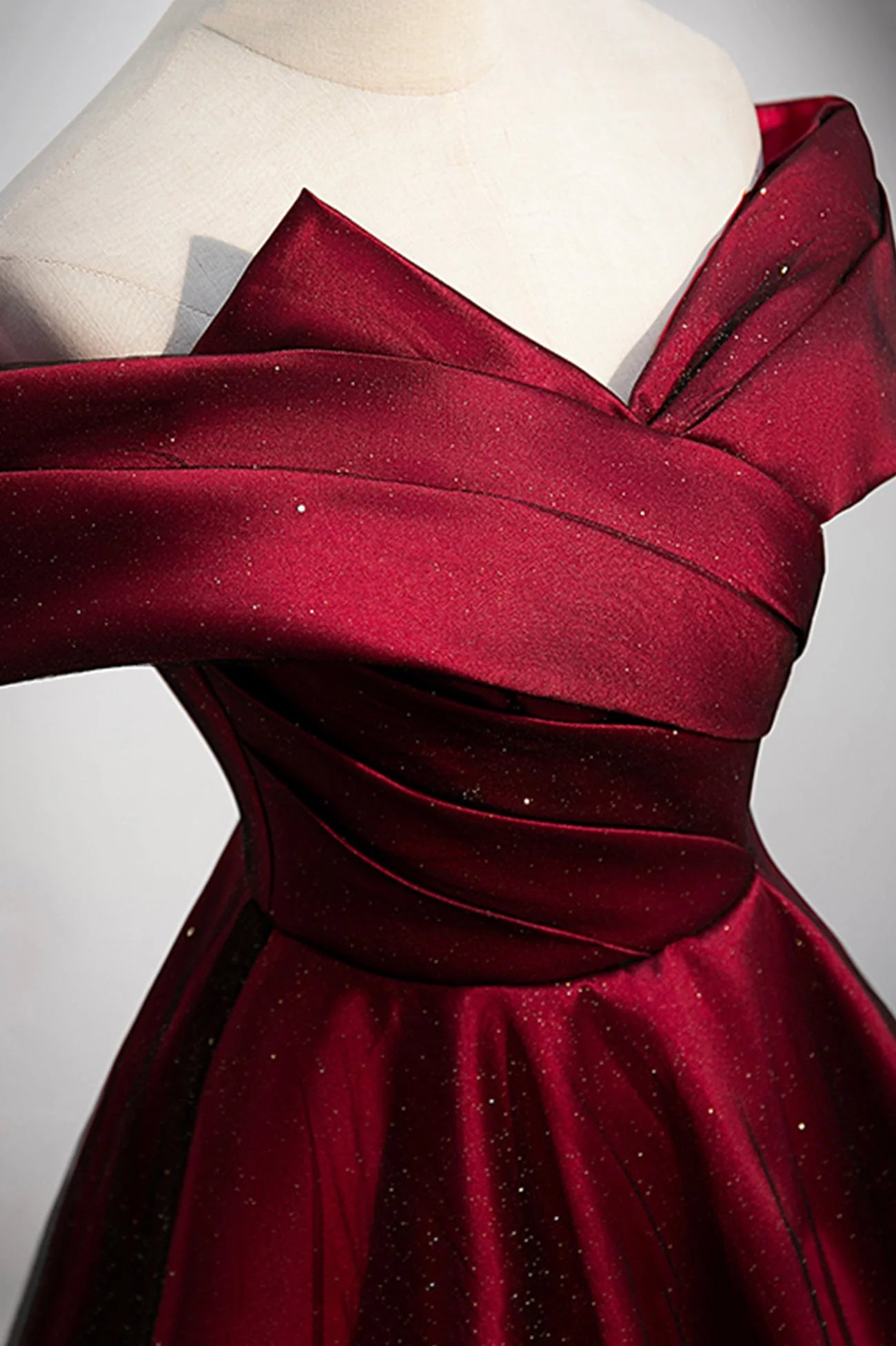 Burgundy Satin Off the Shoulder Prom Dress  A-Line Evening Graduation Dress simple gentle atmospheric and unique desi Bring summer colors to enhance whitenes