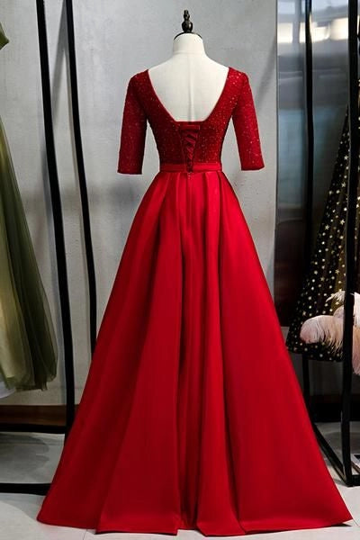 Burgundy Satin Sequins Long V Neck Customize Prom Dress Formal Dress simple gentle atmospheric and unique desi Bring summer colors to enhance whiteness