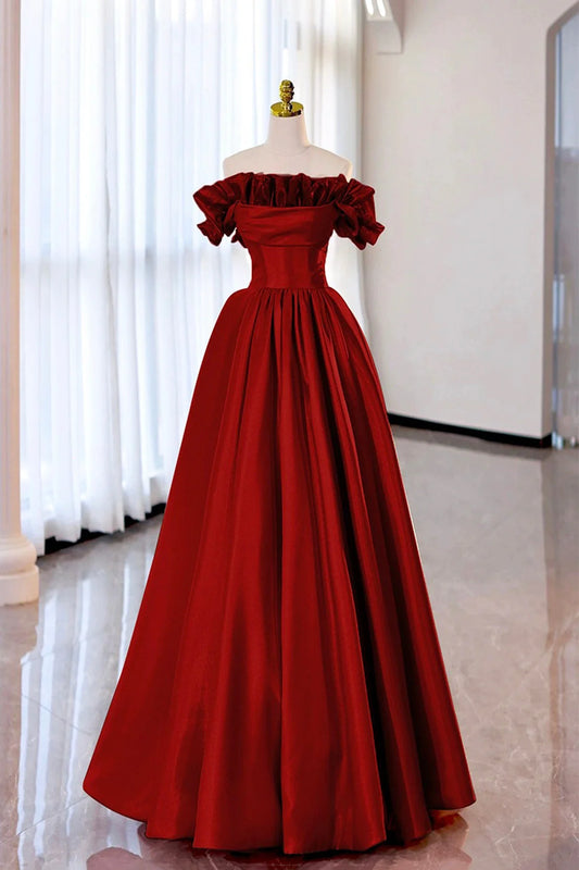Burgundy Strapless Satin Long Prom Dress A-Line Evening Party Dress simple gentle atmospheric and unique desi Bring summer colors to enhance white