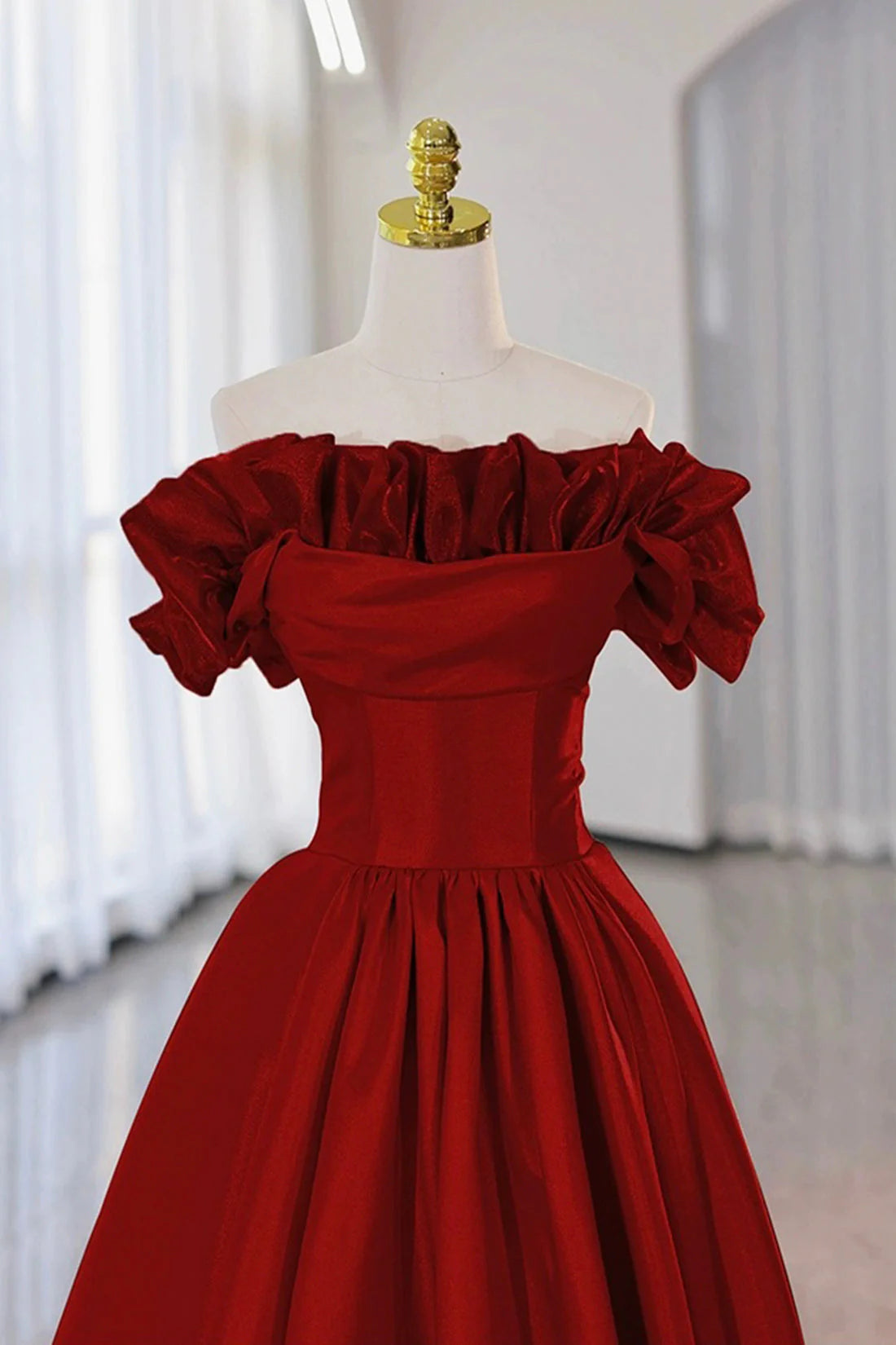 Burgundy Strapless Satin Long Prom Dress A-Line Evening Party Dress simple gentle atmospheric and unique desi Bring summer colors to enhance white