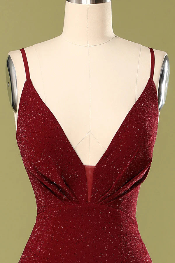 Burgundy V-neck Evening Dress Simple gentle atmospheric and unique design