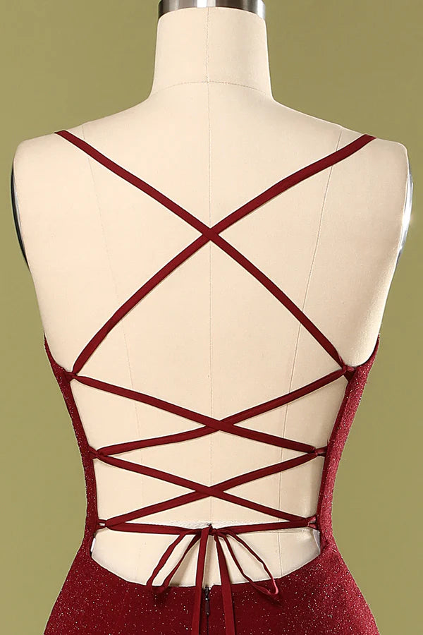 Burgundy V-neck Evening Dress Simple gentle atmospheric and unique design