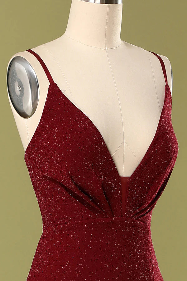 Burgundy V-neck Evening Dress Simple gentle atmospheric and unique design