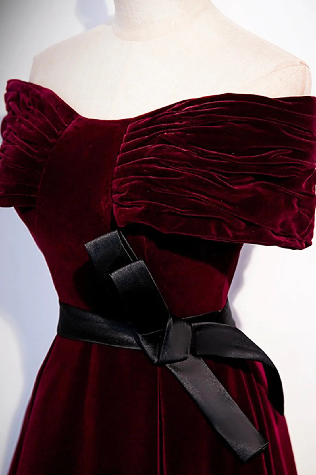 Burgundy Velvet Floor Length Prom Dress Elegant Off the Shoulder Party Dress simple gentle atmospheric and unique desi Bring summer colors to enhance white