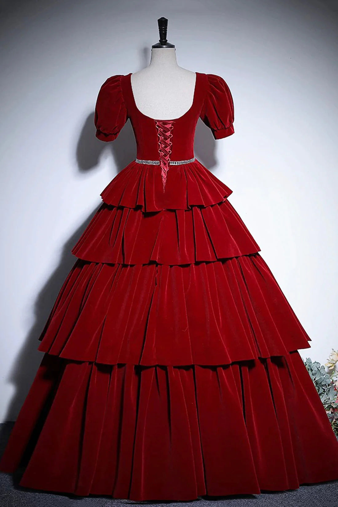 Burgundy Velvet Floor Length Prom Dress Elegant Short Sleeve Evening Party Dress simple gentle atmospheric and unique desi Bring summer