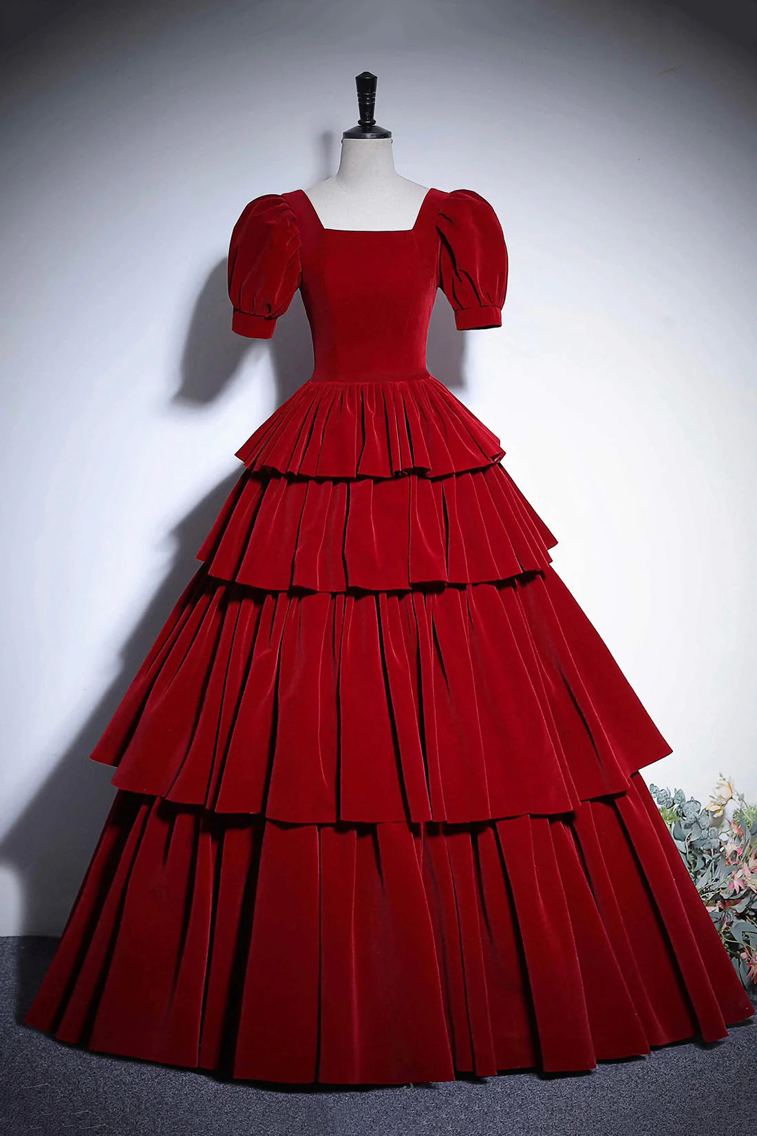 Burgundy Velvet Floor Length Prom Dress Elegant Short Sleeve Evening Party Dress simple gentle atmospheric and unique desi Bring summer