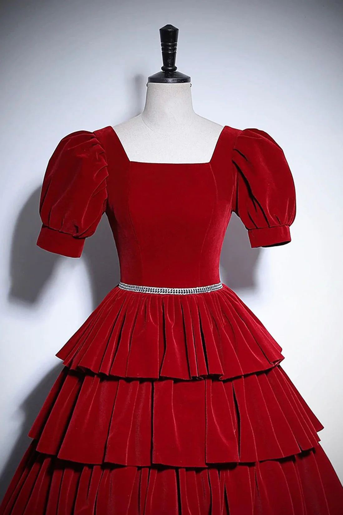 Burgundy Velvet Floor Length Prom Dress Elegant Short Sleeve Evening Party Dress simple gentle atmospheric and unique desi Bring summer