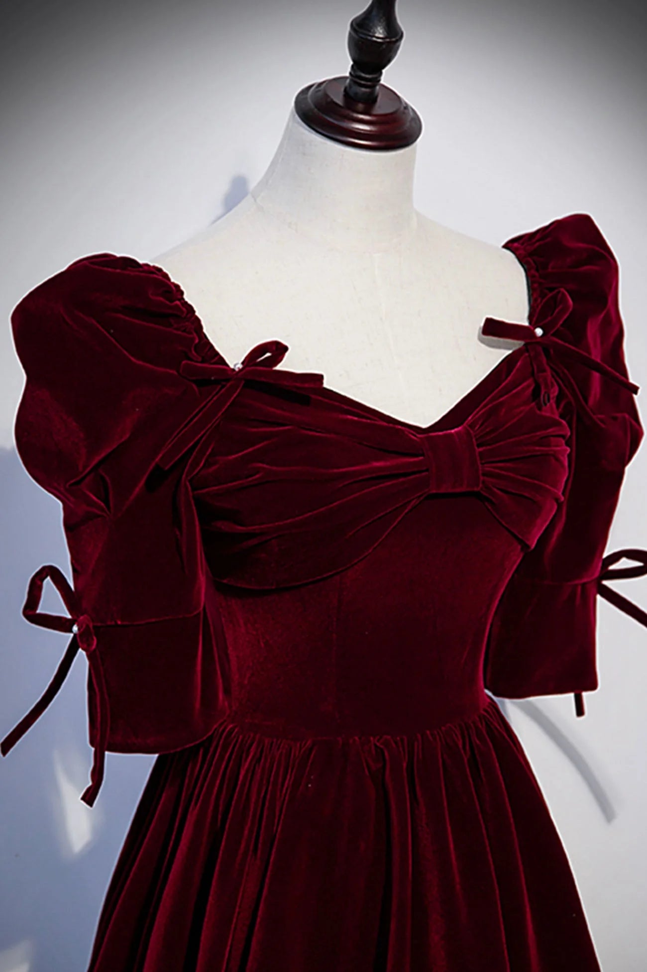 Burgundy Velvet Long Evening Party Dress  A-Line Short Sleeve Prom Dress simple gentle atmospheric and unique desi Bring summer colors to enhance whitenes