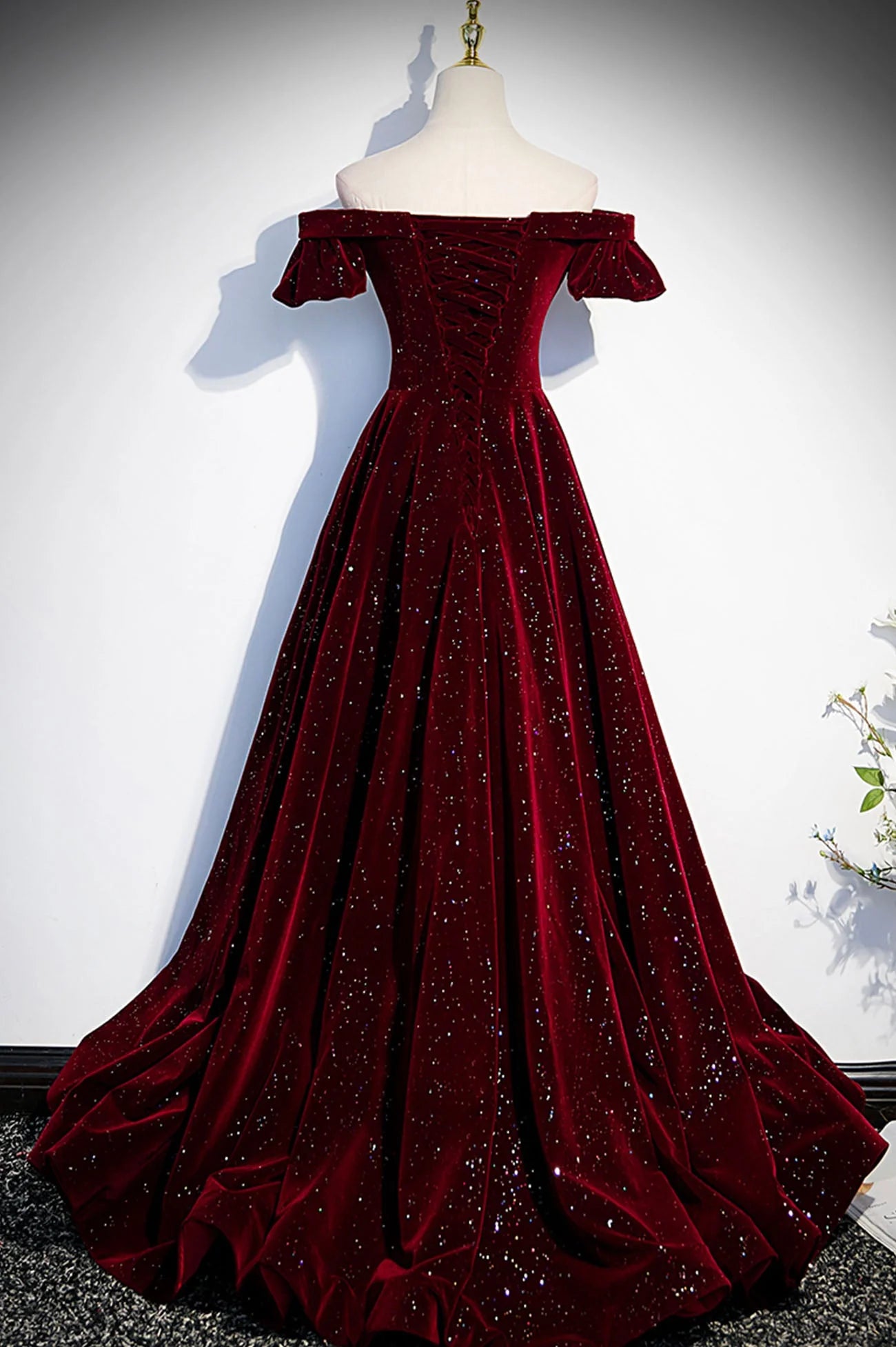 Burgundy Velvet Long Prom Dress A-Line Off the Shoulder Evening Dress simple gentle atmospheric and unique desi Bring summer colors to enhance whitenes