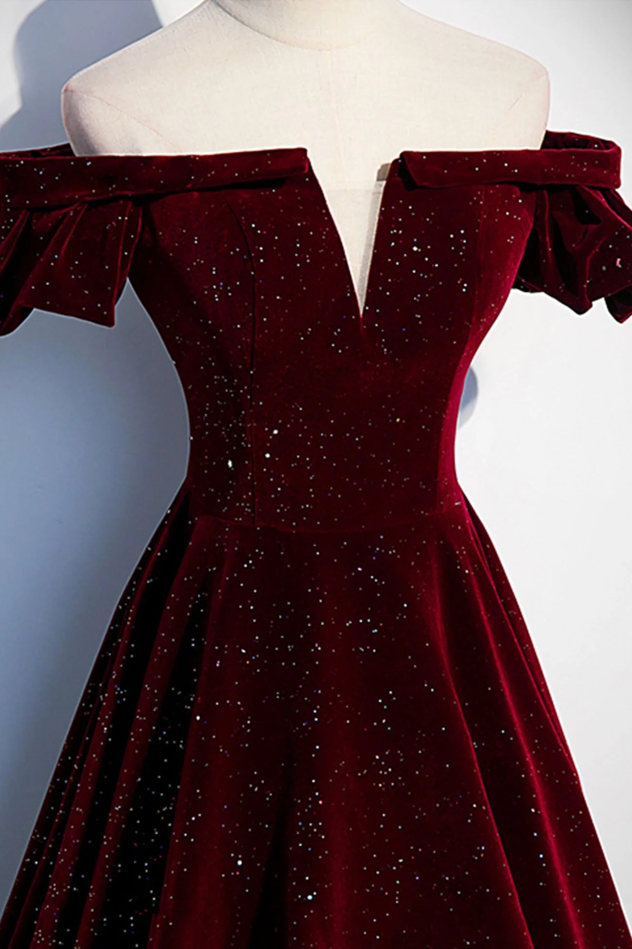 Burgundy Velvet Long Prom Dress A-Line Off the Shoulder Evening Dress simple gentle atmospheric and unique desi Bring summer colors to enhance whitenes