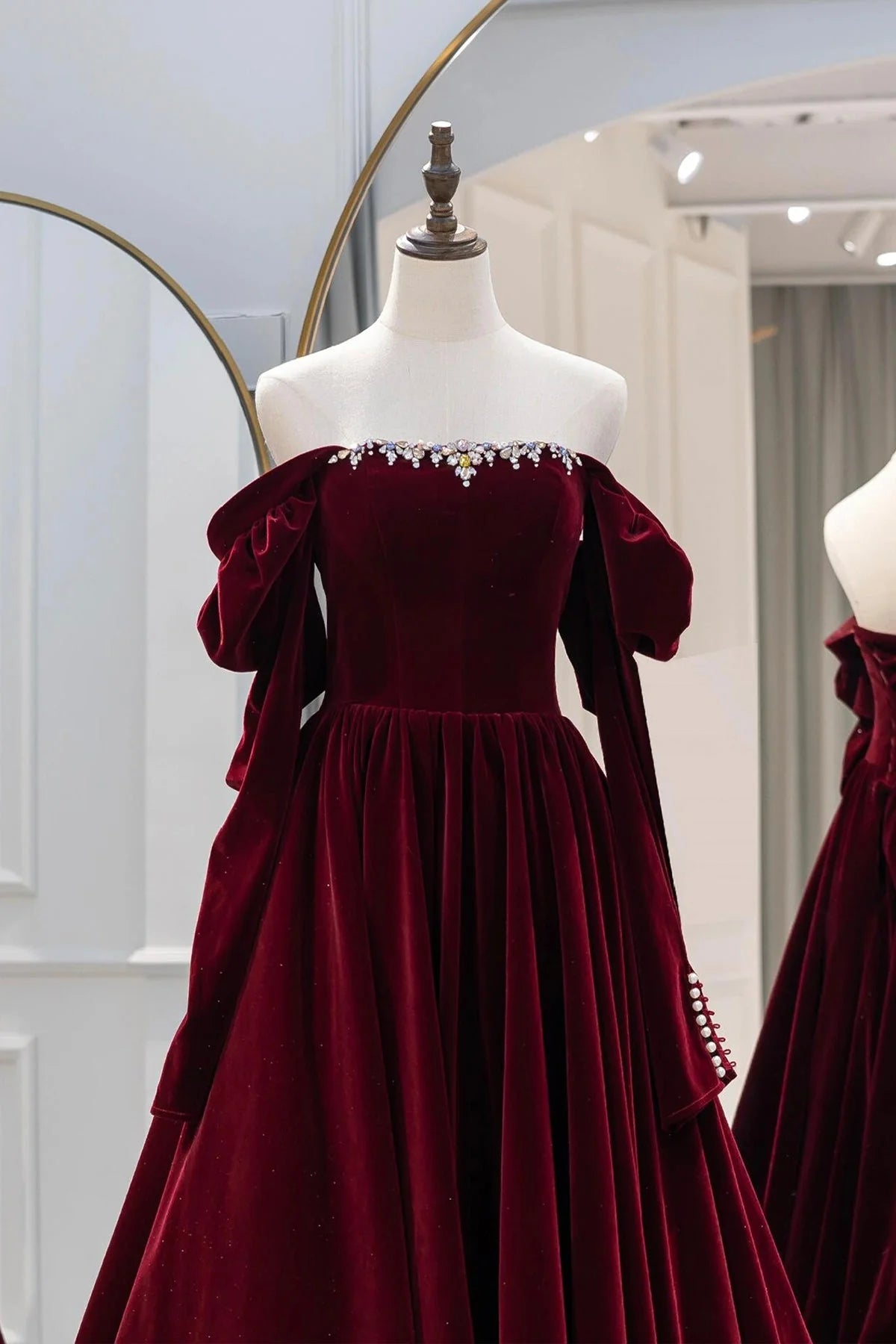 Burgundy Velvet Long Prom Dress Elegant A-Line Party Dress simple gentle atmospheric and unique desi Brin