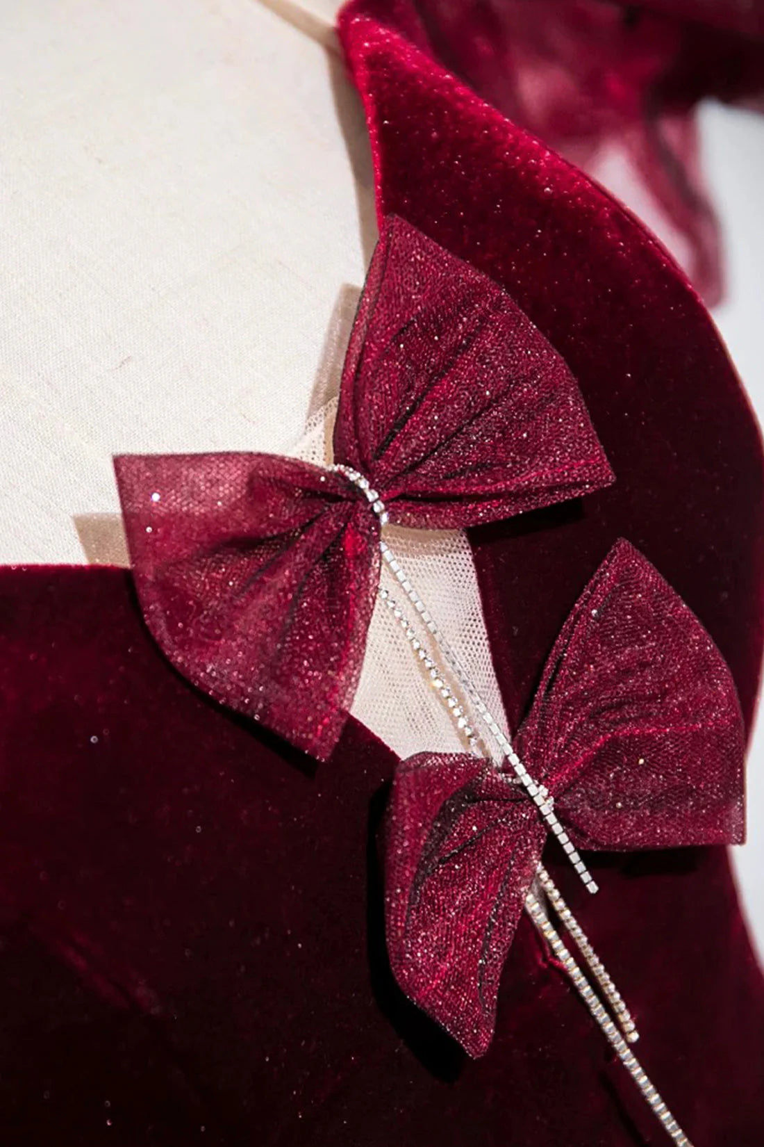 Burgundy Velvet Long Prom Dress Mermaid Short Sleeve Party Dress wit Bow simple gentle atmospheric and unique desi Bring summer