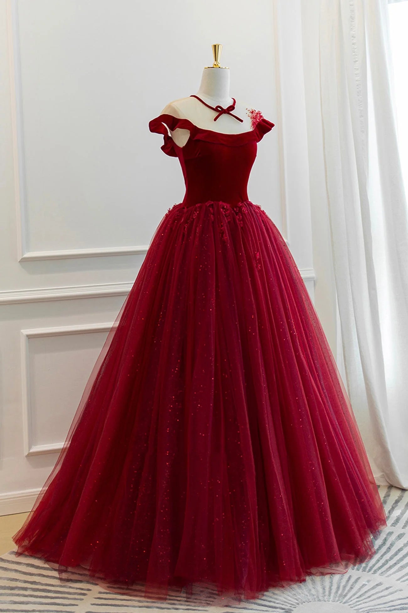 Burgundy Velvet Tulle Floor Length Prom Dress Lovely Evening Party Dress simple gentle atmospheric and unique desi Bring summer colors to enhance whitenes