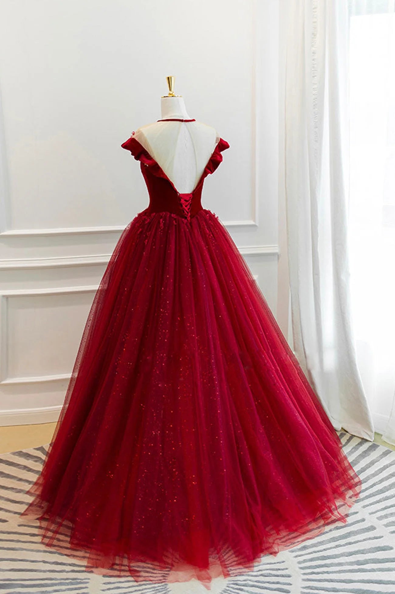 Burgundy Velvet Tulle Floor Length Prom Dress Lovely Evening Party Dress simple gentle atmospheric and unique desi Bring summer colors to enhance whitenes