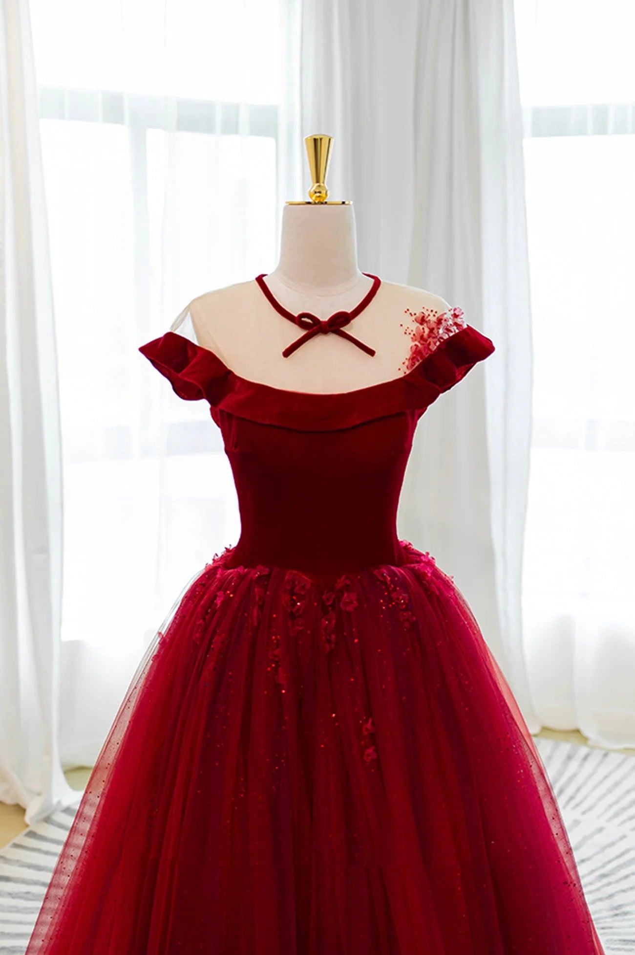 Burgundy Velvet Tulle Floor Length Prom Dress Lovely Evening Party Dress simple gentle atmospheric and unique desi Bring summer colors to enhance whitenes