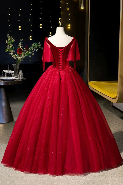 Burgundy Velvet and Tulle Long Prom Dress  A-Line V-Neck Formal Evening Dress simple gentle atmospheric and unique desi Bring summer colors to enhance white
