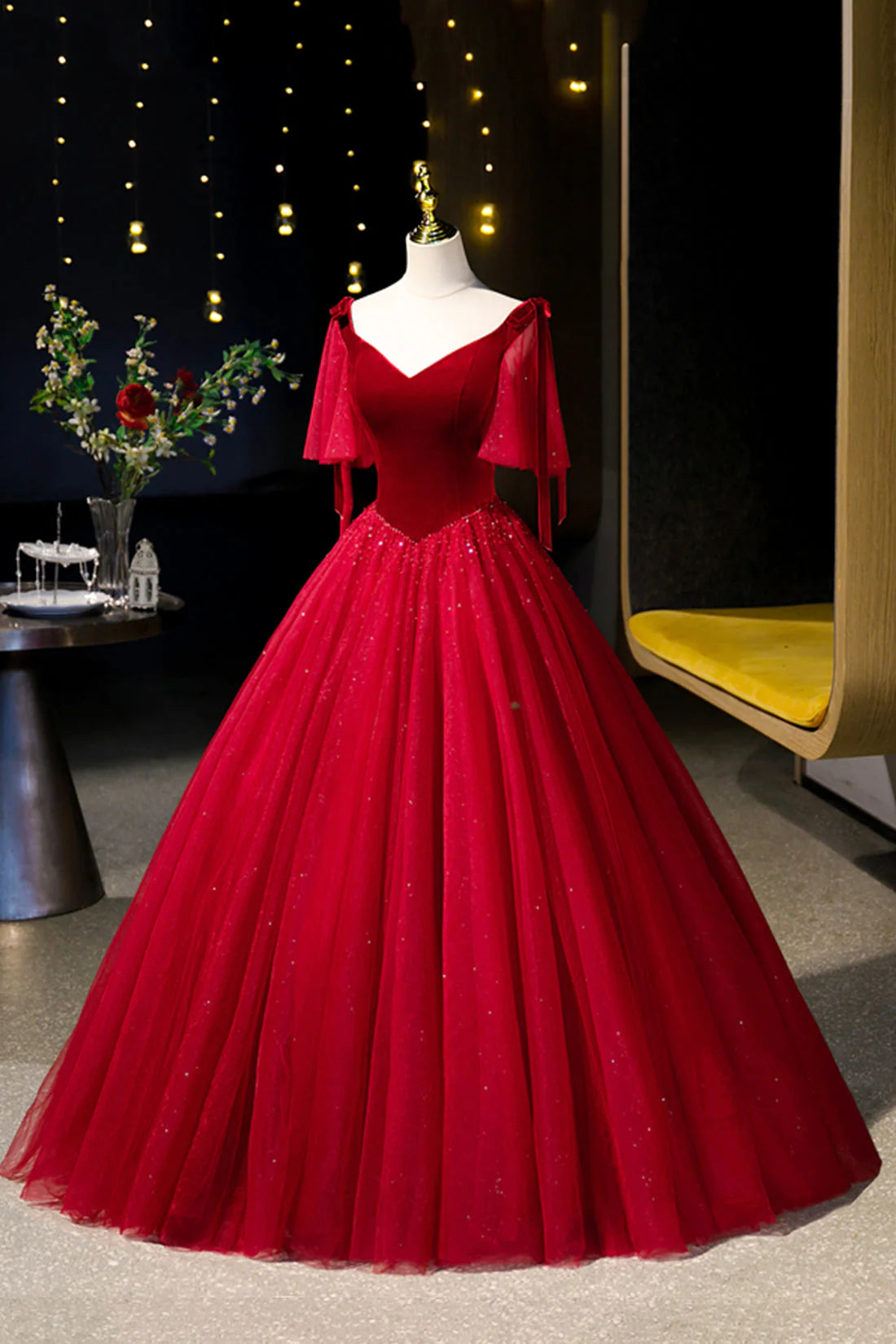 Burgundy Velvet and Tulle Long Prom Dress  A-Line V-Neck Formal Evening Dress simple gentle atmospheric and unique desi Bring summer colors to enhance white