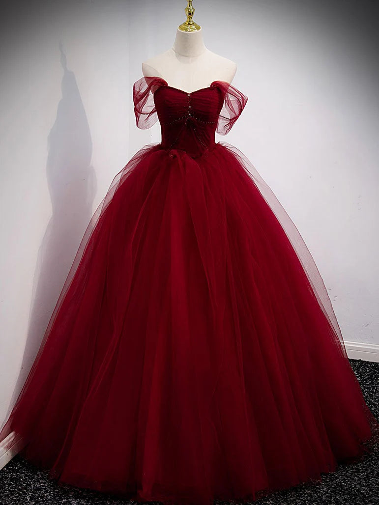 Burgundy sweetheart tulle long prom dress burgundy evening dress simple gentle atmospheric and unique desi Bring summer colors to enhance whitenes