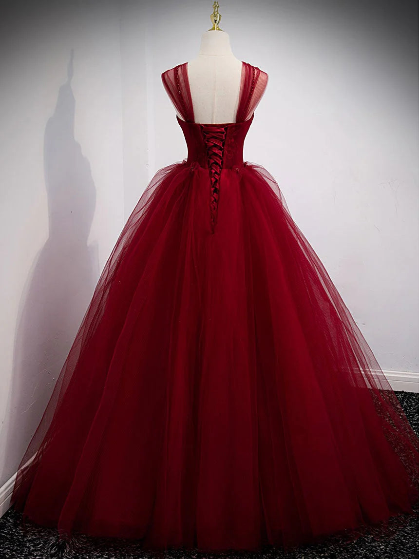 Burgundy sweetheart tulle long prom dress burgundy evening dress simple gentle atmospheric and unique desi Bring summer colors to enhance whitenes