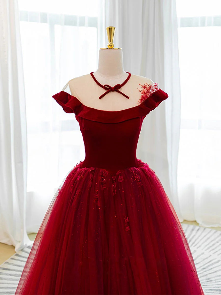 Burgundy tulle lace long prom dress burgundy tulle evening dress simple gentle atmospheric and unique desi Bring summer colors to enhance whitenes