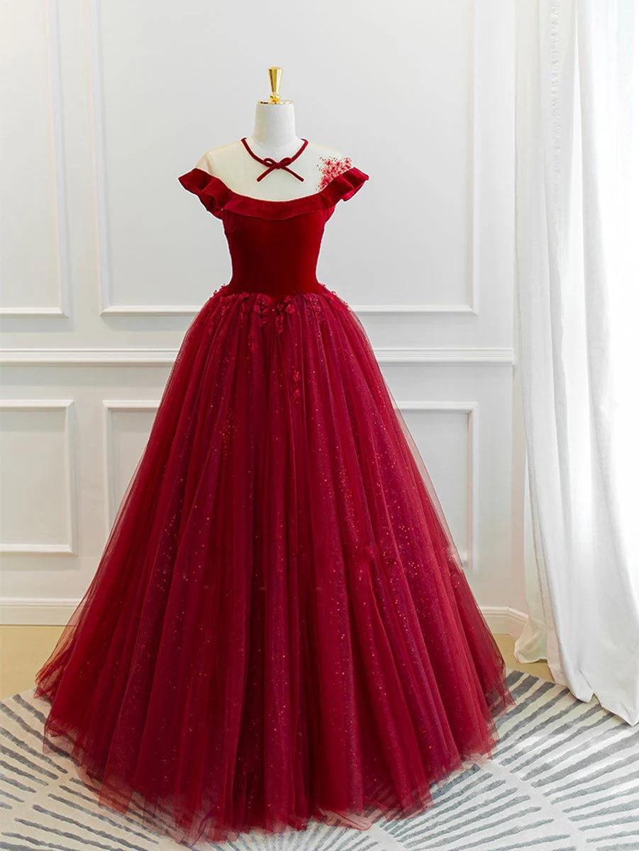 Burgundy tulle lace long prom dress burgundy tulle evening dress simple gentle atmospheric and unique desi Bring summer colors to enhance whitenes