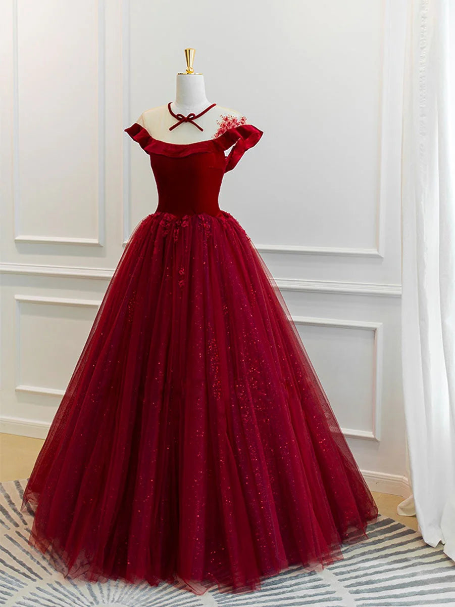 Burgundy tulle lace long prom dress burgundy tulle evening dress simple gentle atmospheric and unique desi Bring summer colors to enhance whitenes