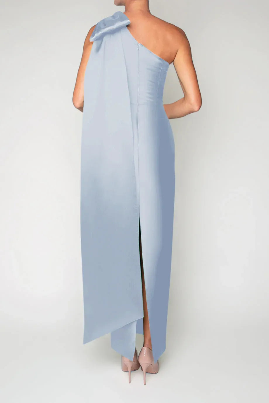 Caped Sheath One Shoulder Sleeveless Zipper Back High Slit Floor Length Female Prom Dress