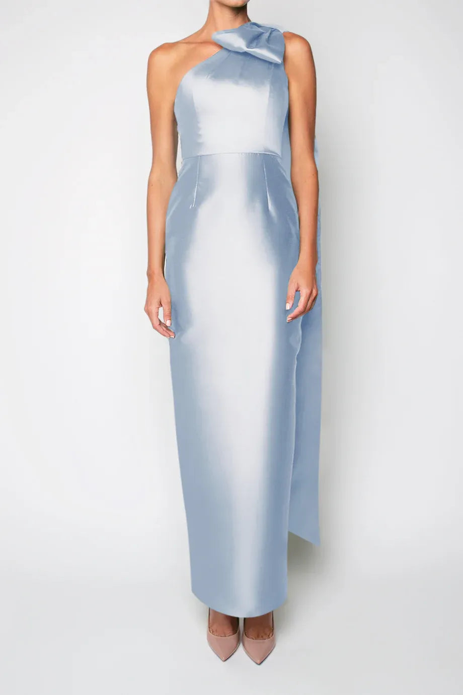 Caped Sheath One Shoulder Sleeveless Zipper Back High Slit Floor Length Female Prom Dress