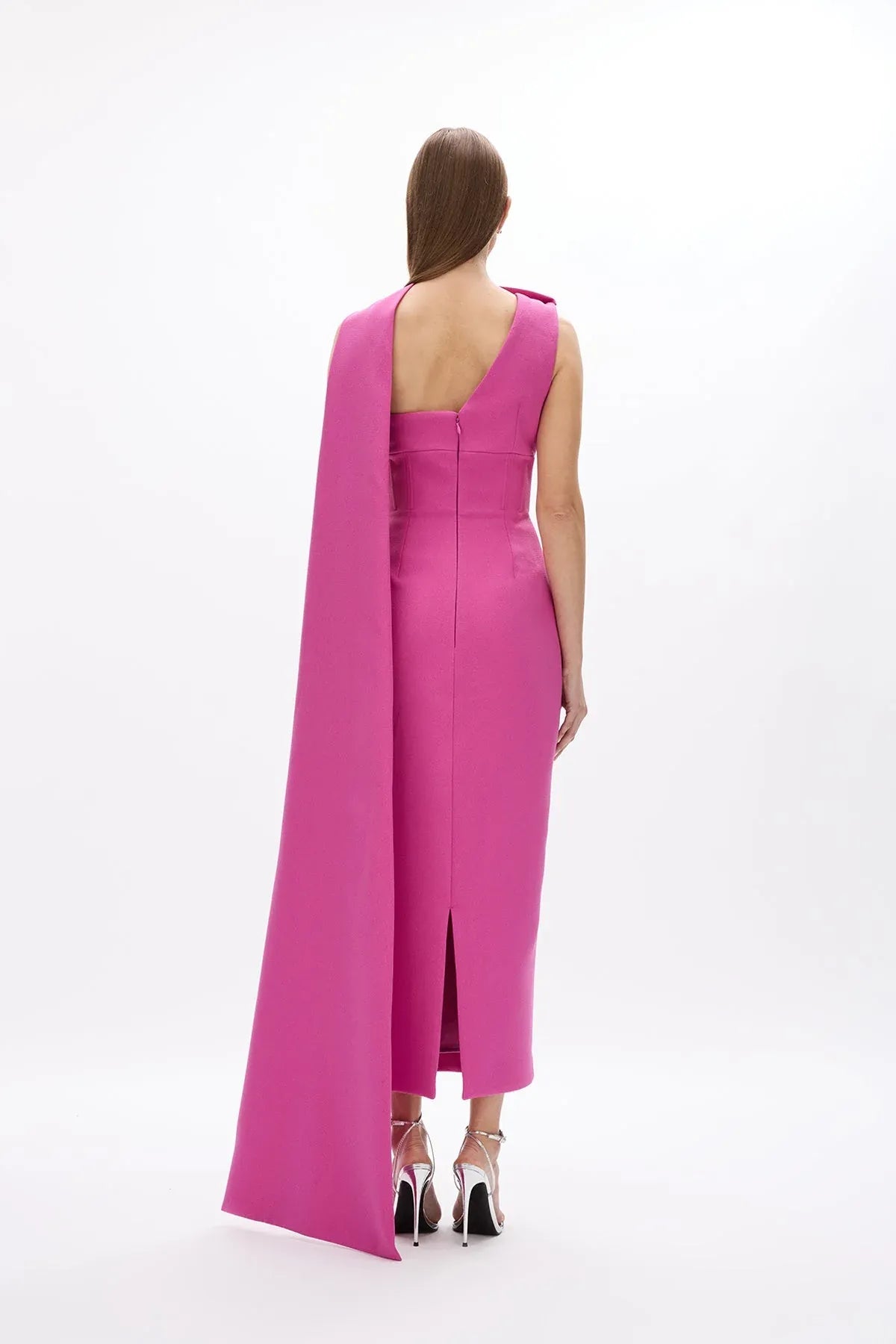 Caped Sheath One Shoulder Sleeveless Zipper Back High Slit Midi Length For Women Prom Dress